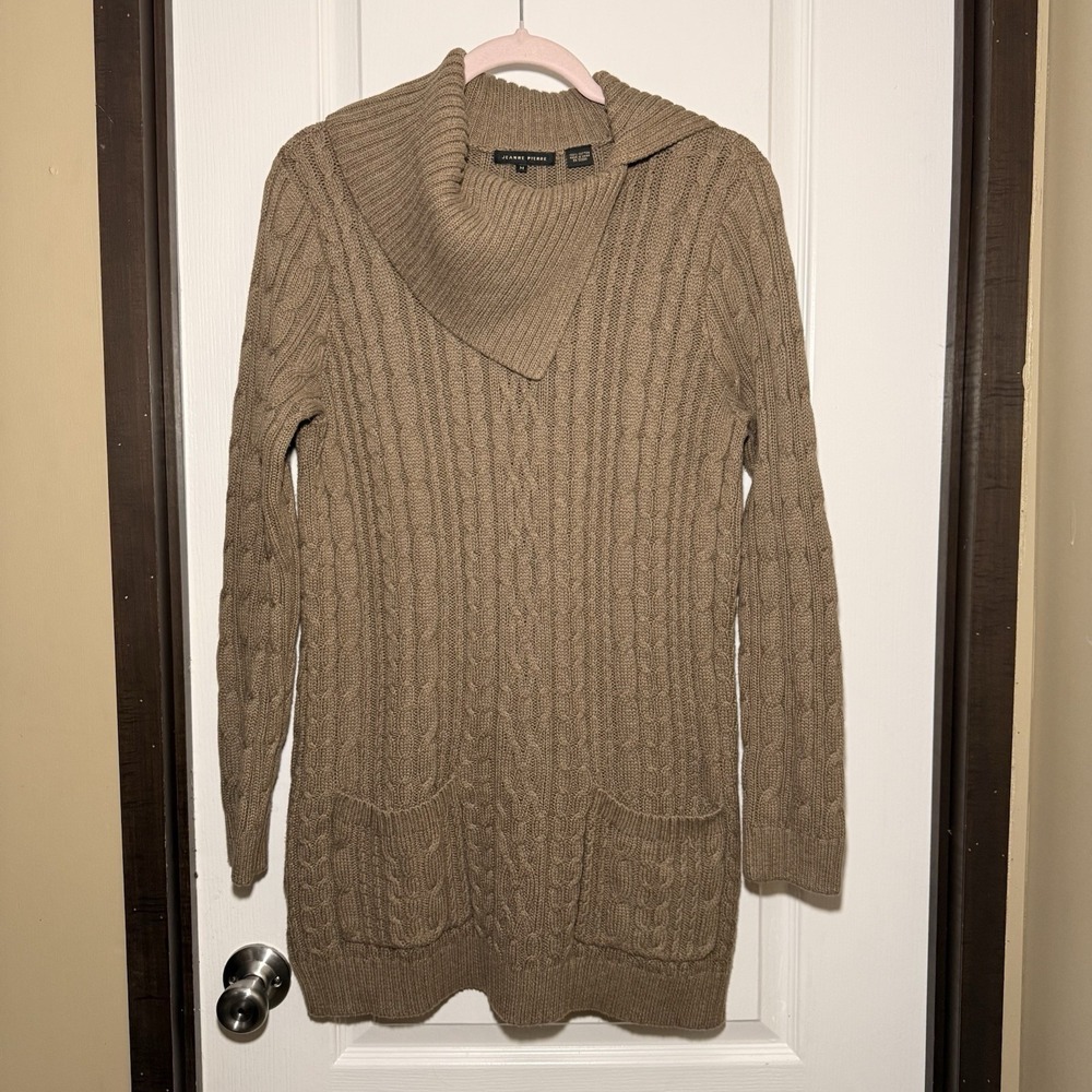 Jeanne Pierre Brown Argyle Cowl Neck Long Sleeve Pullover Sweater Womens Size M